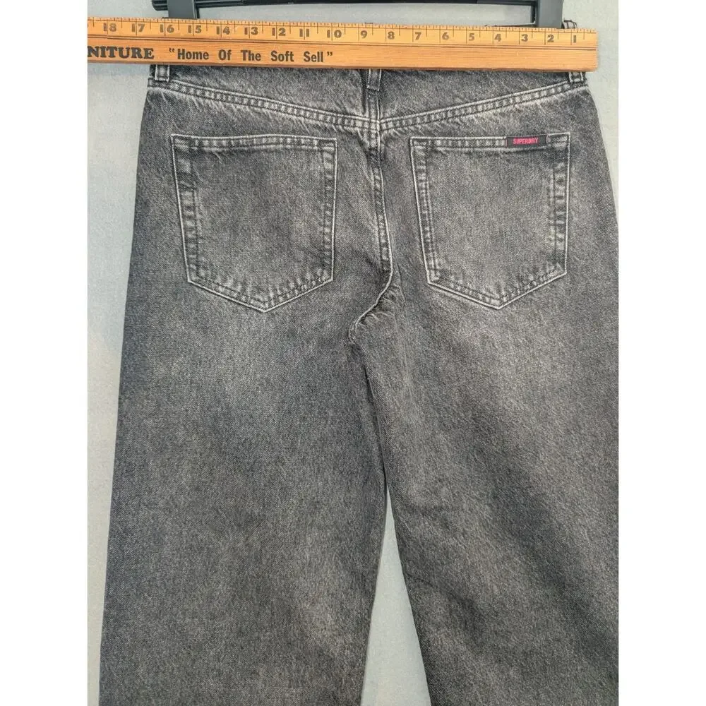 Superdry Denim Jeans Mens 28x30 Black Wide Leg Vtg Baggy Y2K Skater